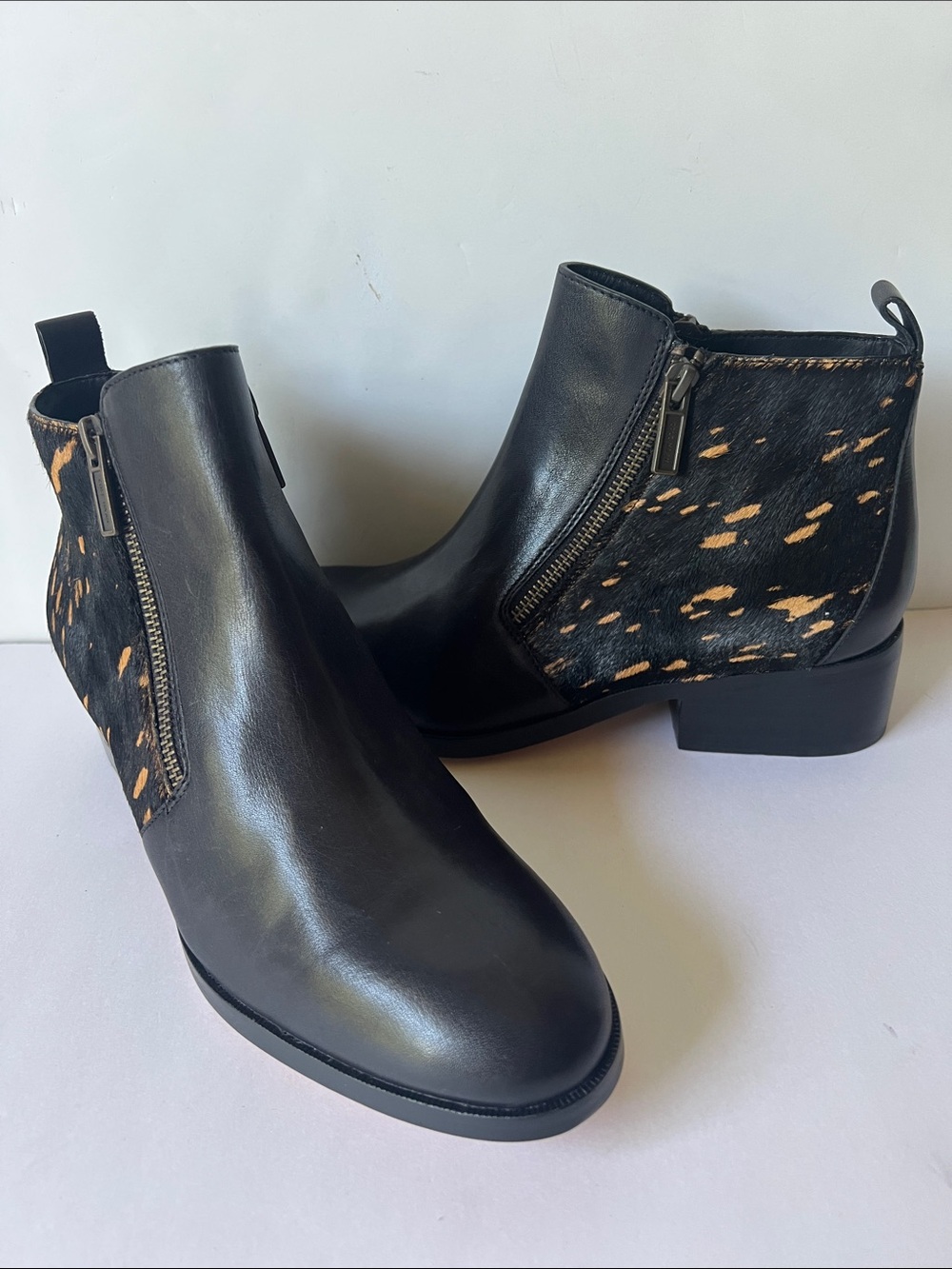Cole Haan Black Oak Bootie Leather Ankle Boots with Leopard Haircalf 9B New